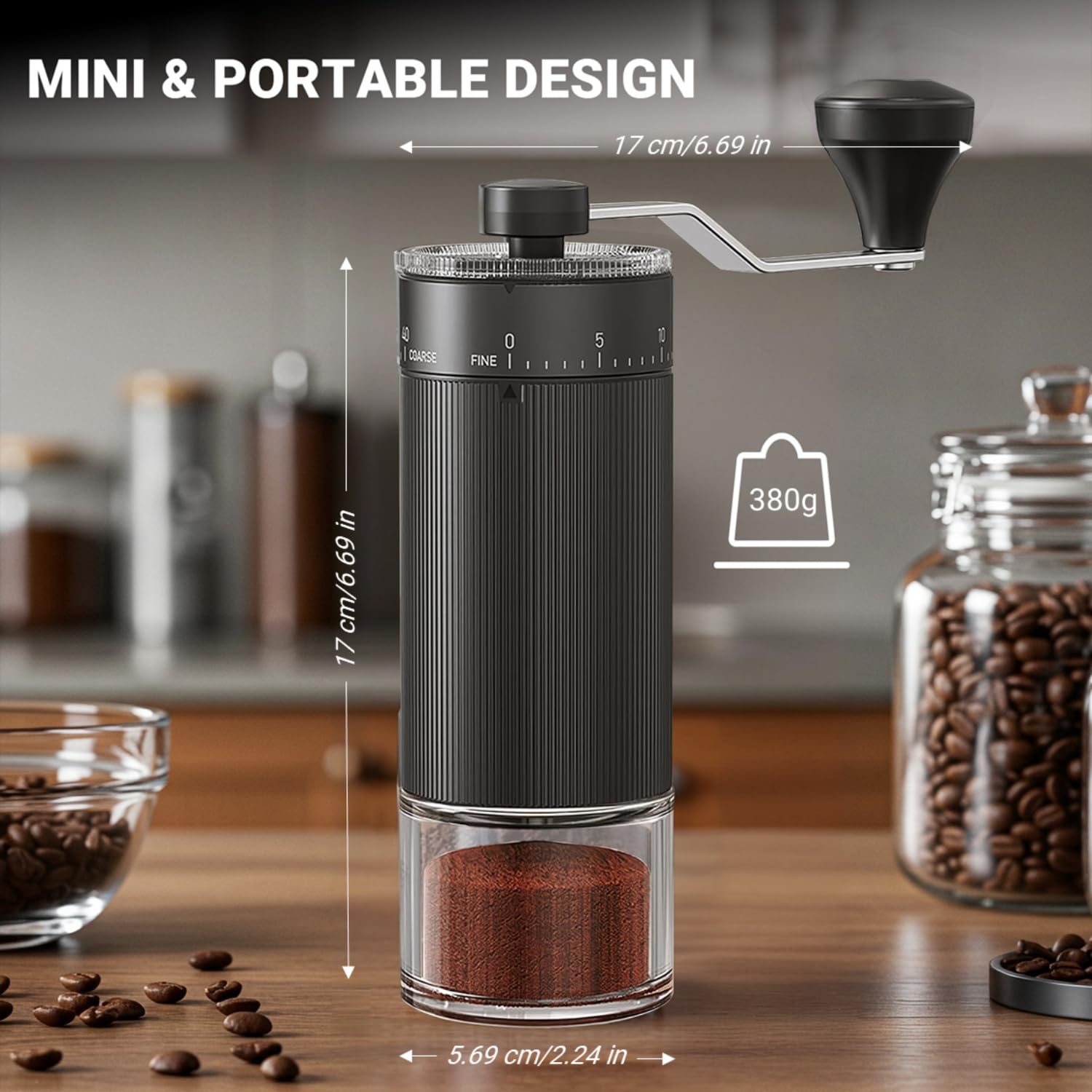 Large Capacity Manual Coffee Grinder – 60g Hand Grinder with 40 Grind Settings | Travel Coffee Gear