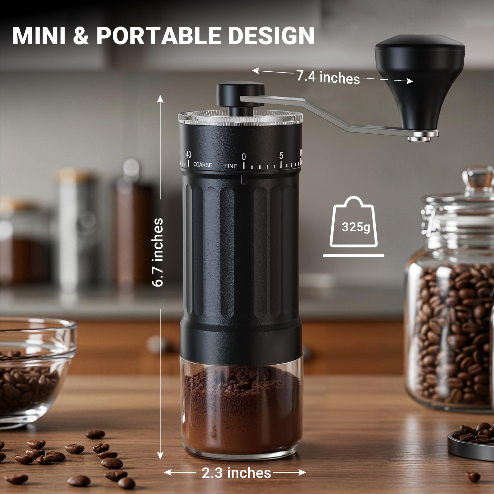 Large Capacity Manual Coffee Grinder – 60g Hand Grinder with 40 Grind Settings | Travel Coffee Gear