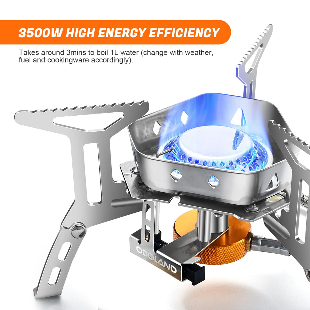 Odoland 3500W Windproof Camping Gas Stove Portable Collapsible Outdoor Camping Stove with Piezo Ignition Backpacking Stove for Outdoor Cooking Hiking Picnic and Trekking