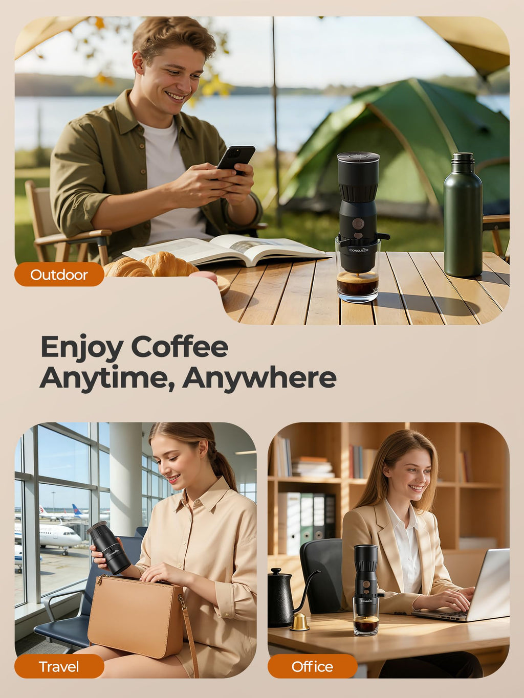 Mini Portable Coffee Maker: 160ml Travel Espresso Machine - Electric Coffee Brewer for Camping - Rechargeable Battery - 2 in 1 for Ground Coffee and NS Capsule Hiking Hotal (Not Self-heating) (WHITE)