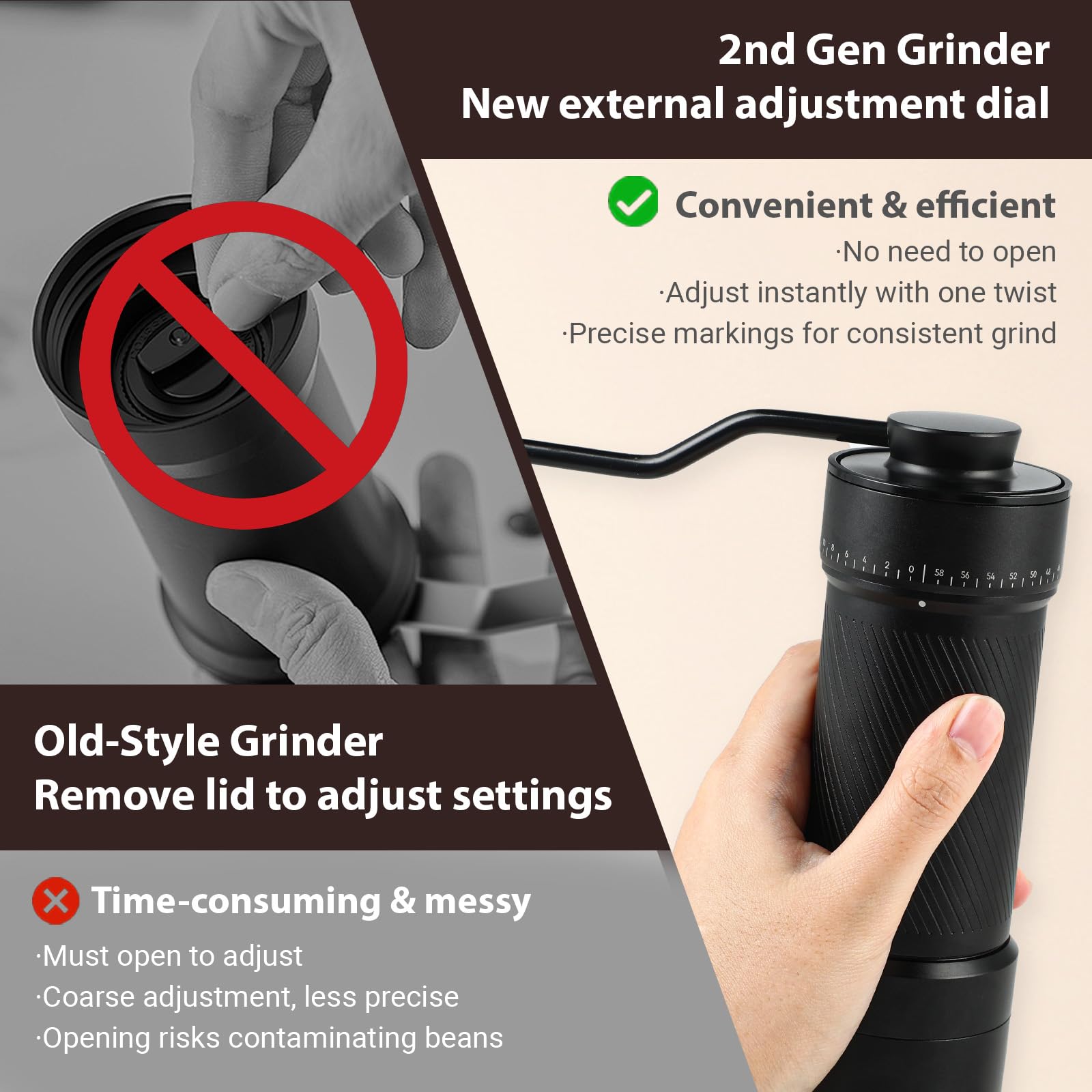 ISHEWUDU Manual Coffee Grinder, Coffee Grinder Manual with Stainless Steel Conical Burr, Hand Coffee Grinder Portable and Small Coffee Bean Grinder for Espresso to French Press