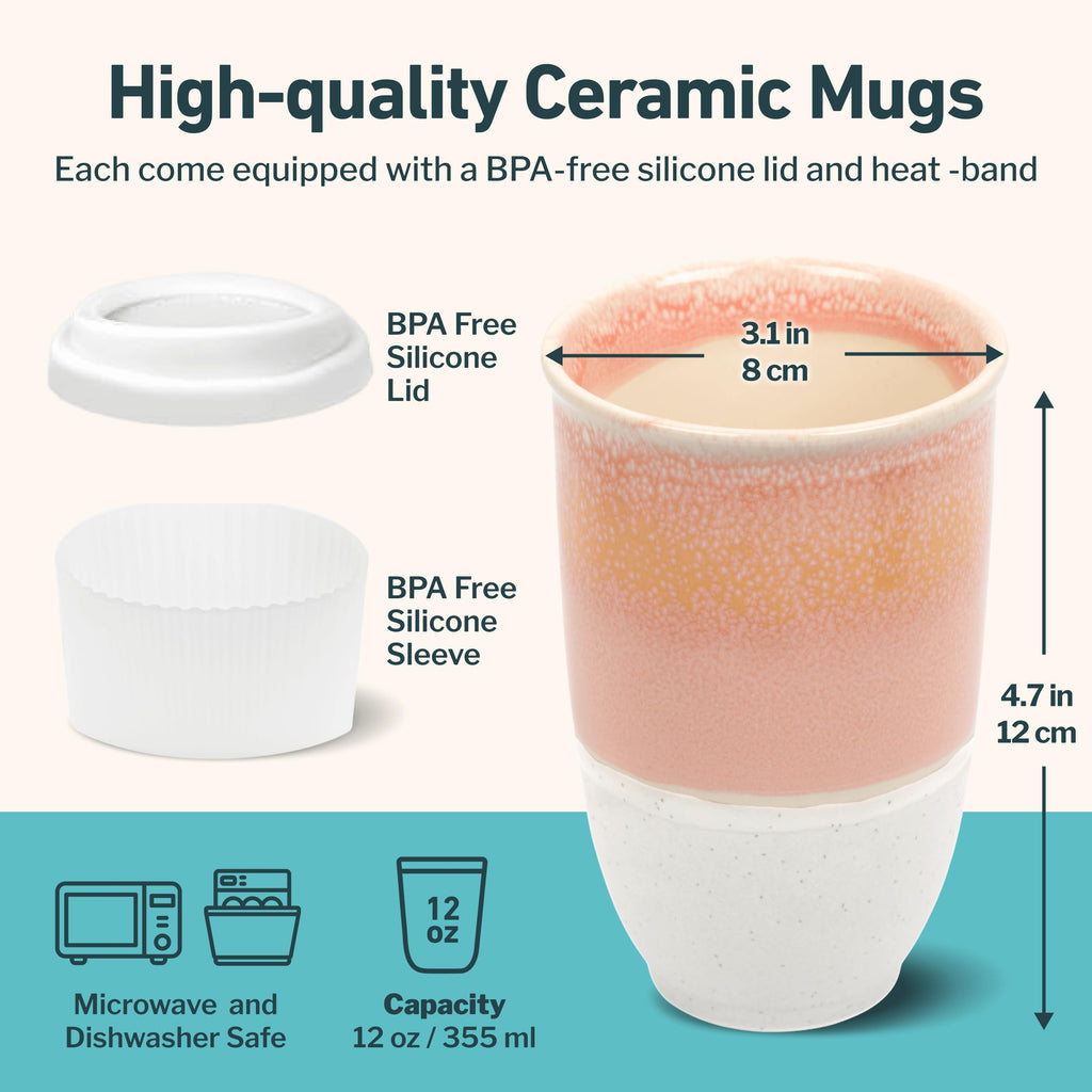NOVA CERAMICS Ceramic Travel Mug with Lid – Microwave & Dishwasher Safe | 12oz Travel Coffee Mug | Monsoon