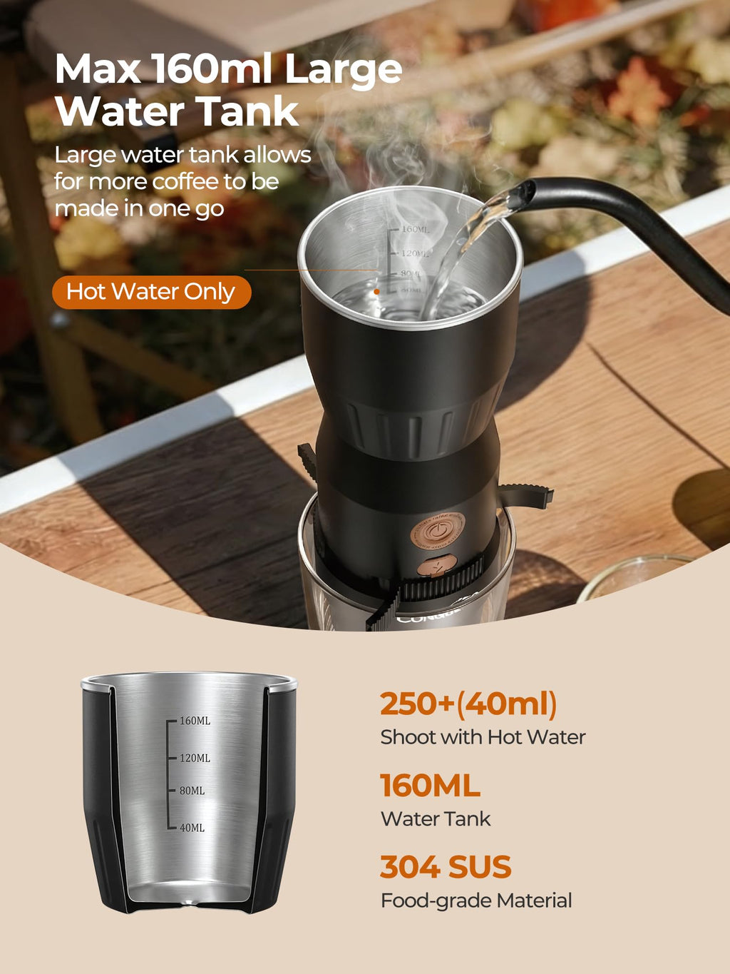 Mini Portable Coffee Maker: 160ml Travel Espresso Machine - Electric Coffee Brewer for Camping - Rechargeable Battery - 2 in 1 for Ground Coffee and NS Capsule Hiking Hotal (Not Self-heating) (WHITE)