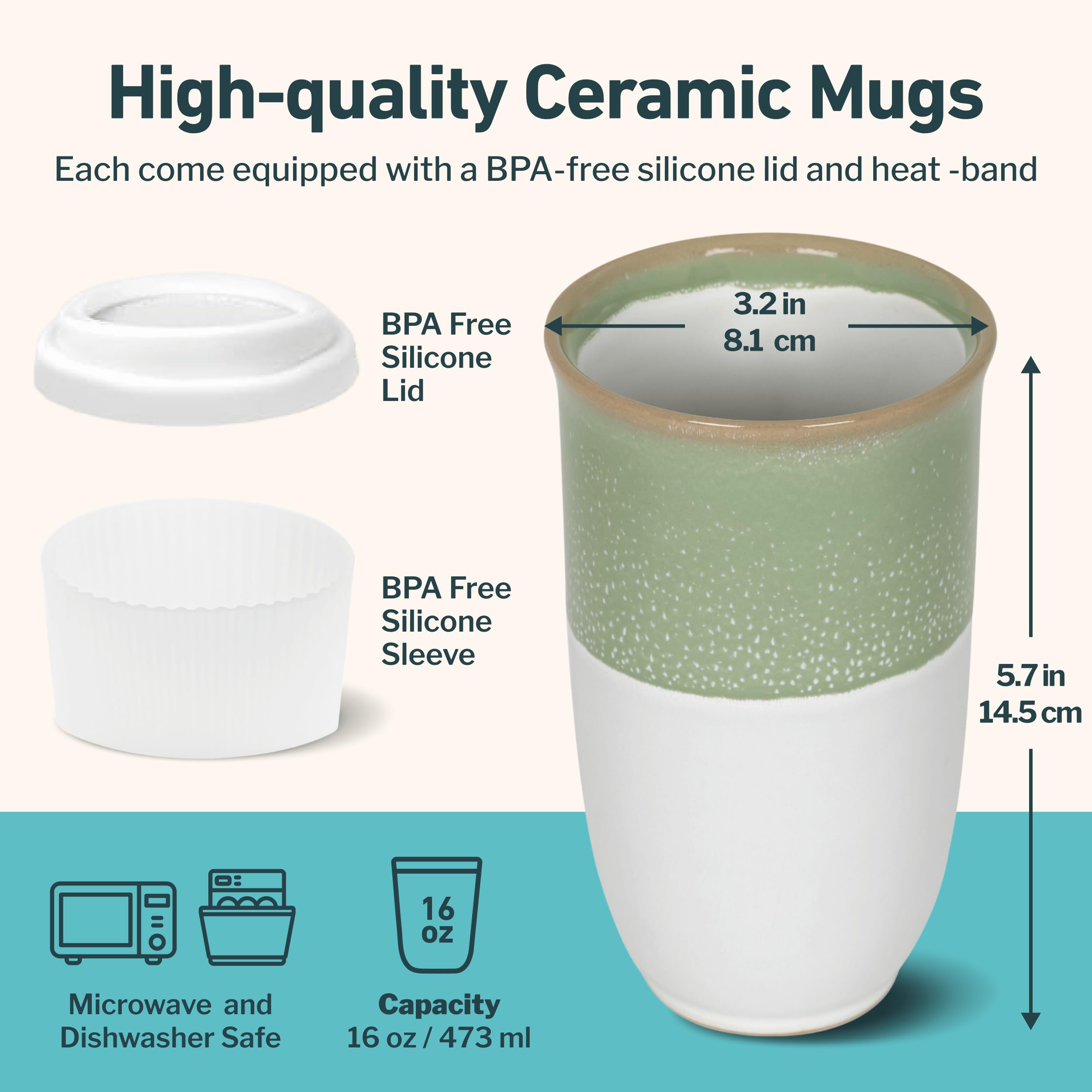 NOVA CERAMICS Ceramic Travel Mug with Lid – Microwave & Dishwasher Safe | 12oz Travel Coffee Mug | Monsoon