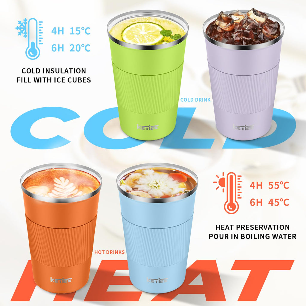 KETIEE Coffee Mug to Go – 380ml Double-Walled Vacuum Insulated Travel Mug | Leak-Proof Lid | Grass Green