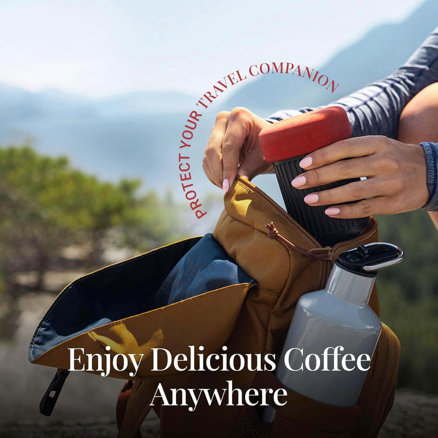 Aeropress Go Portable Travel Coffee Press Kit, 1-3 Cups in a Minute, Coffee, Espresso, & Cold Brew Maker, Manual Coffee Making Machine for Travel, Includes Mug & Lid, Grey