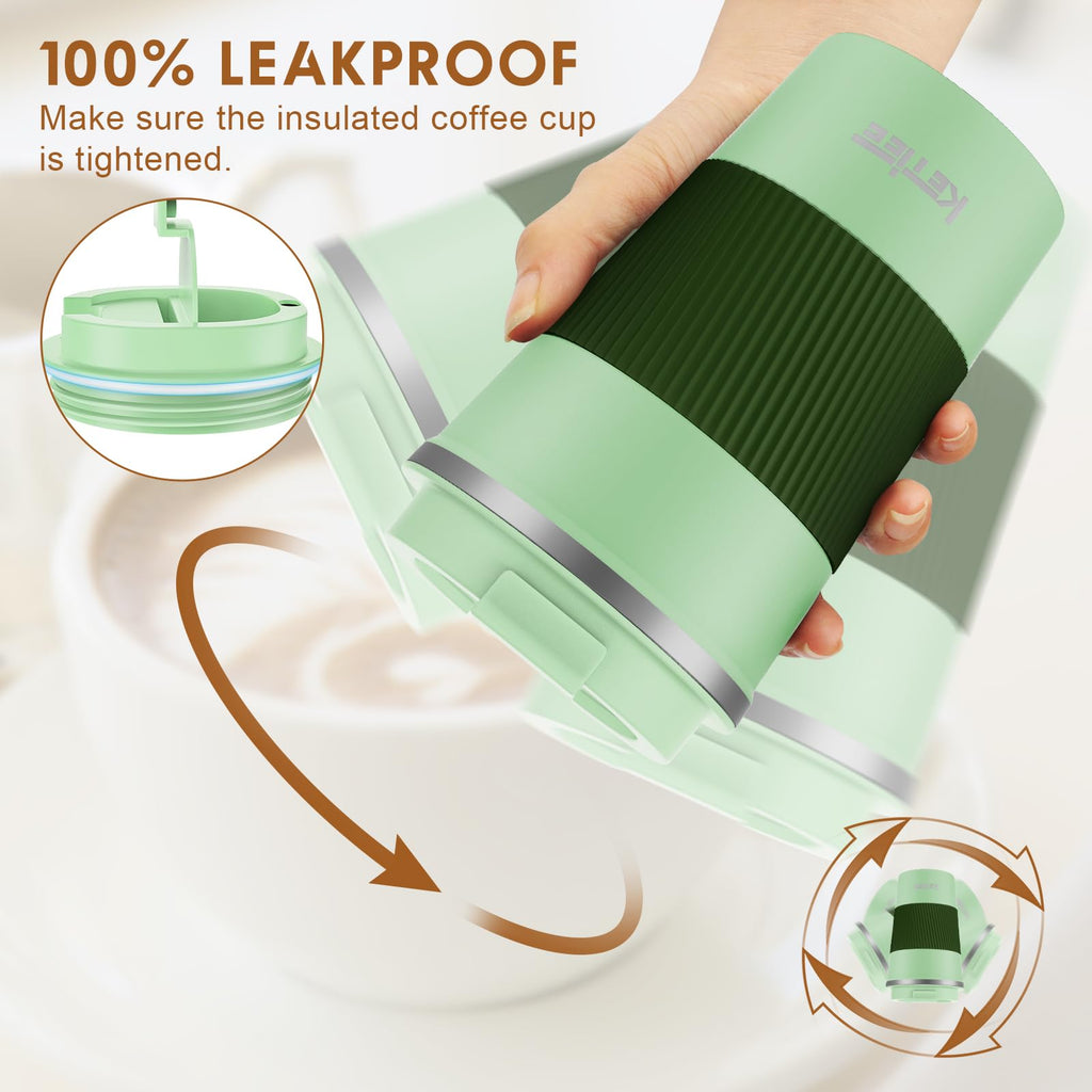KETIEE Coffee Mug to Go – 380ml Double-Walled Vacuum Insulated Travel Mug | Leak-Proof Lid | Grass Green