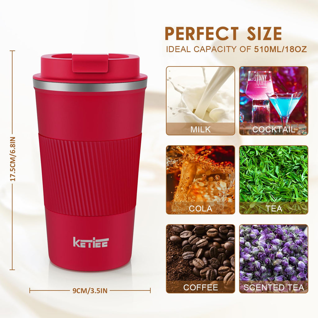 KETIEE Coffee Mug to Go – 380ml Double-Walled Vacuum Insulated Travel Mug | Leak-Proof Lid | Grass Green