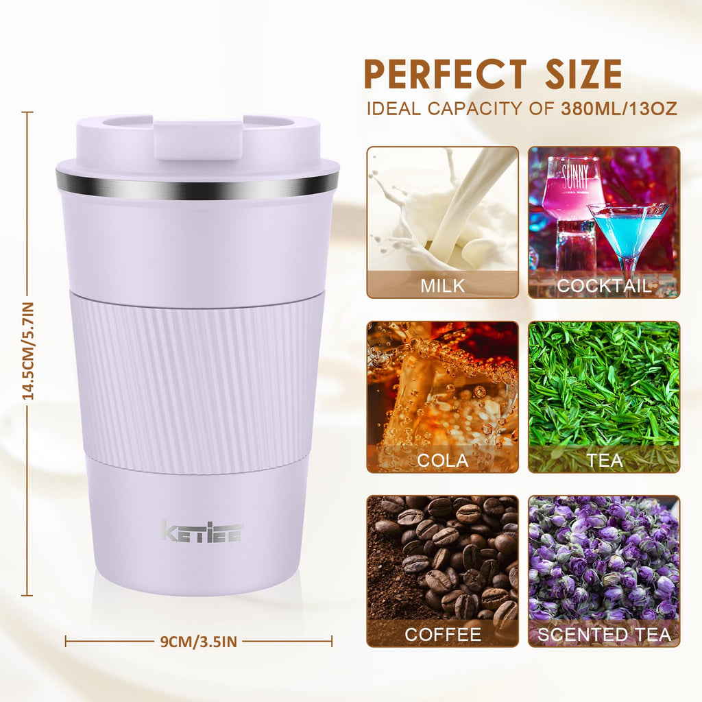 KETIEE Coffee Mug to Go – 380ml Double-Walled Vacuum Insulated Travel Mug | Leak-Proof Lid | Grass Green