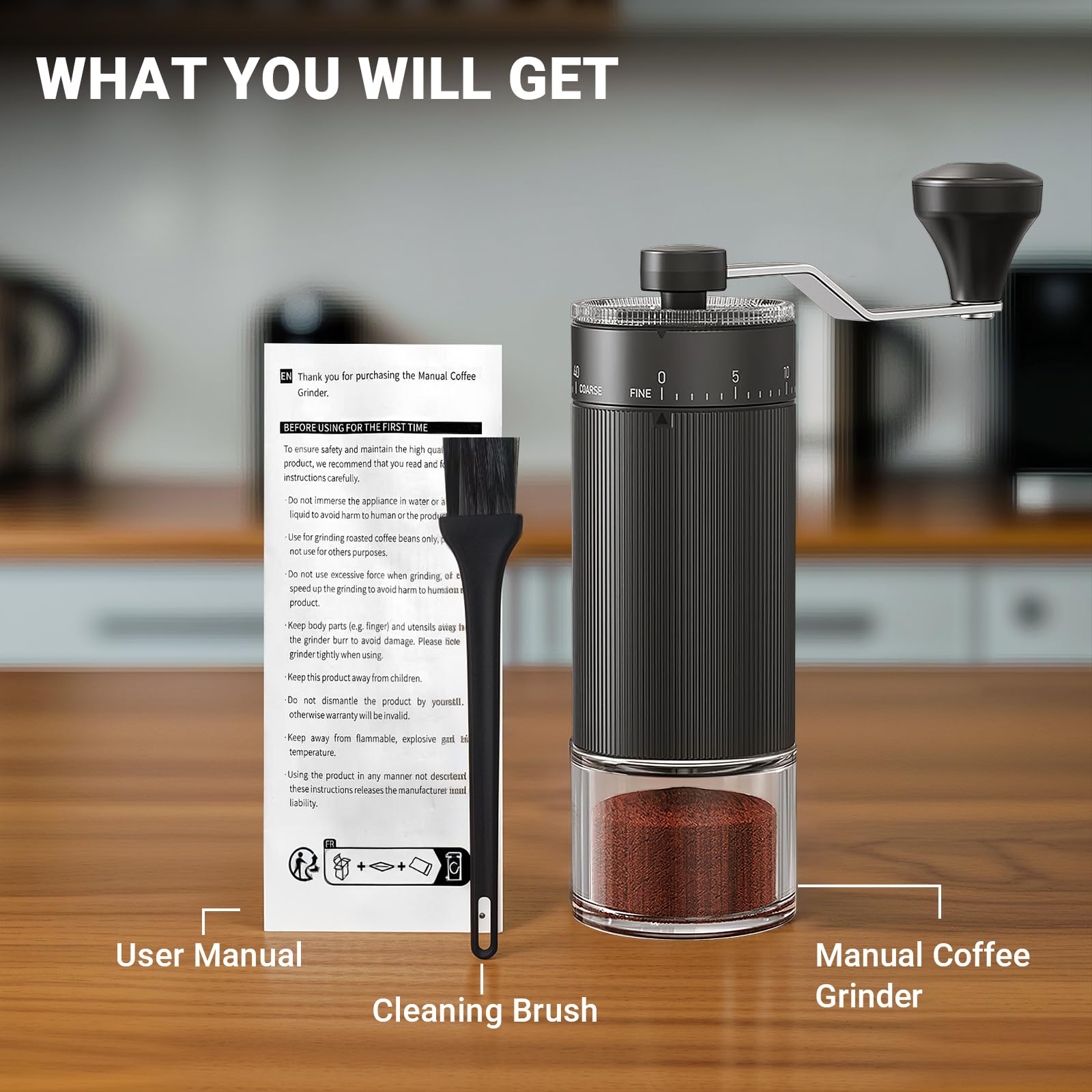 Large Capacity Manual Coffee Grinder – 60g Hand Grinder with 40 Grind Settings | Travel Coffee Gear