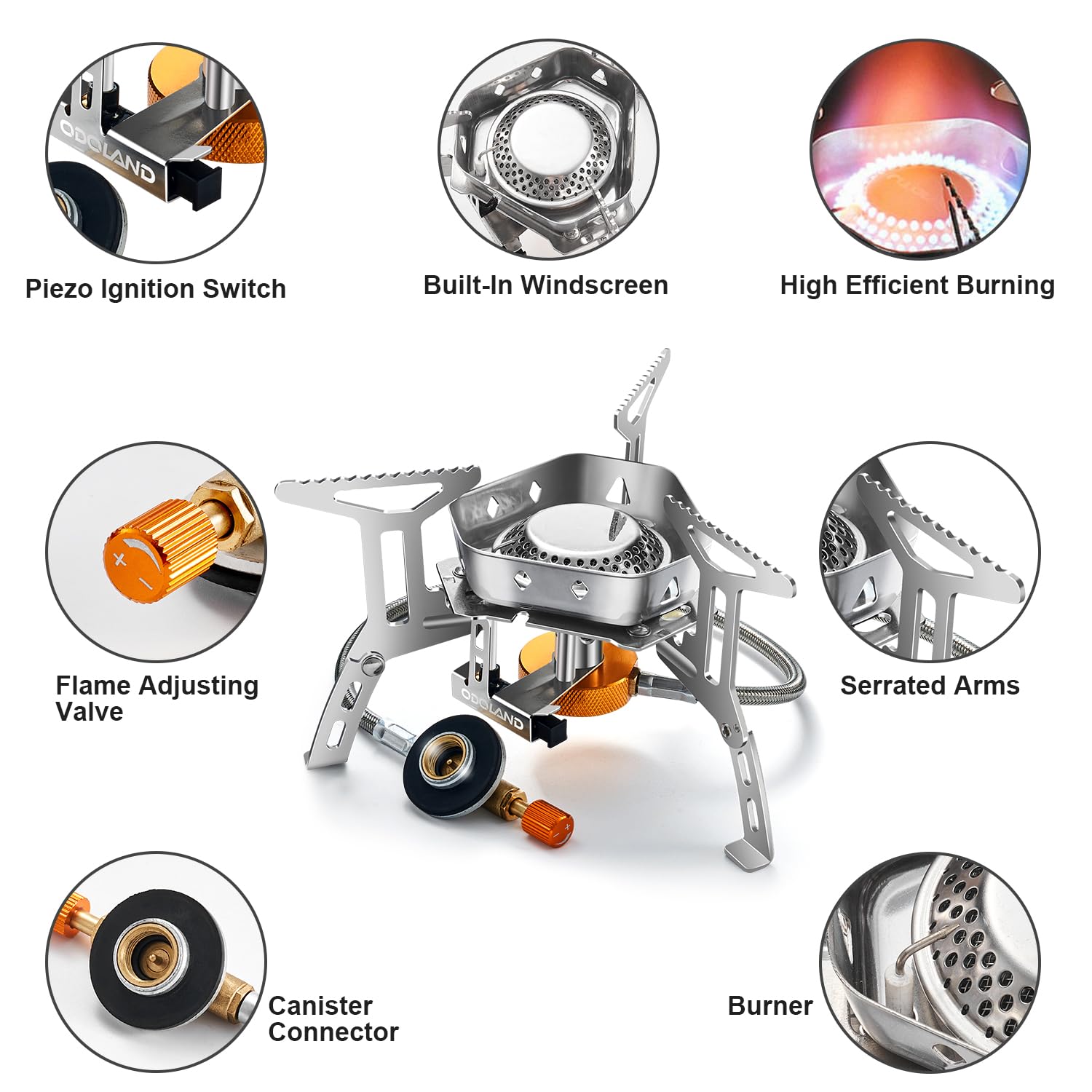 Odoland 3500W Windproof Camping Gas Stove Portable Collapsible Outdoor Camping Stove with Piezo Ignition Backpacking Stove for Outdoor Cooking Hiking Picnic and Trekking