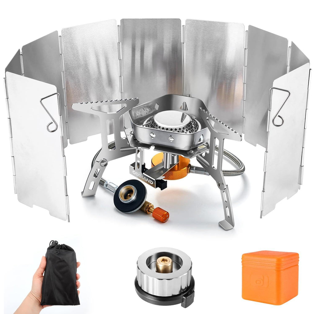 Odoland 3500W Windproof Camping Gas Stove Portable Collapsible Outdoor Camping Stove with Piezo Ignition Backpacking Stove for Outdoor Cooking Hiking Picnic and Trekking