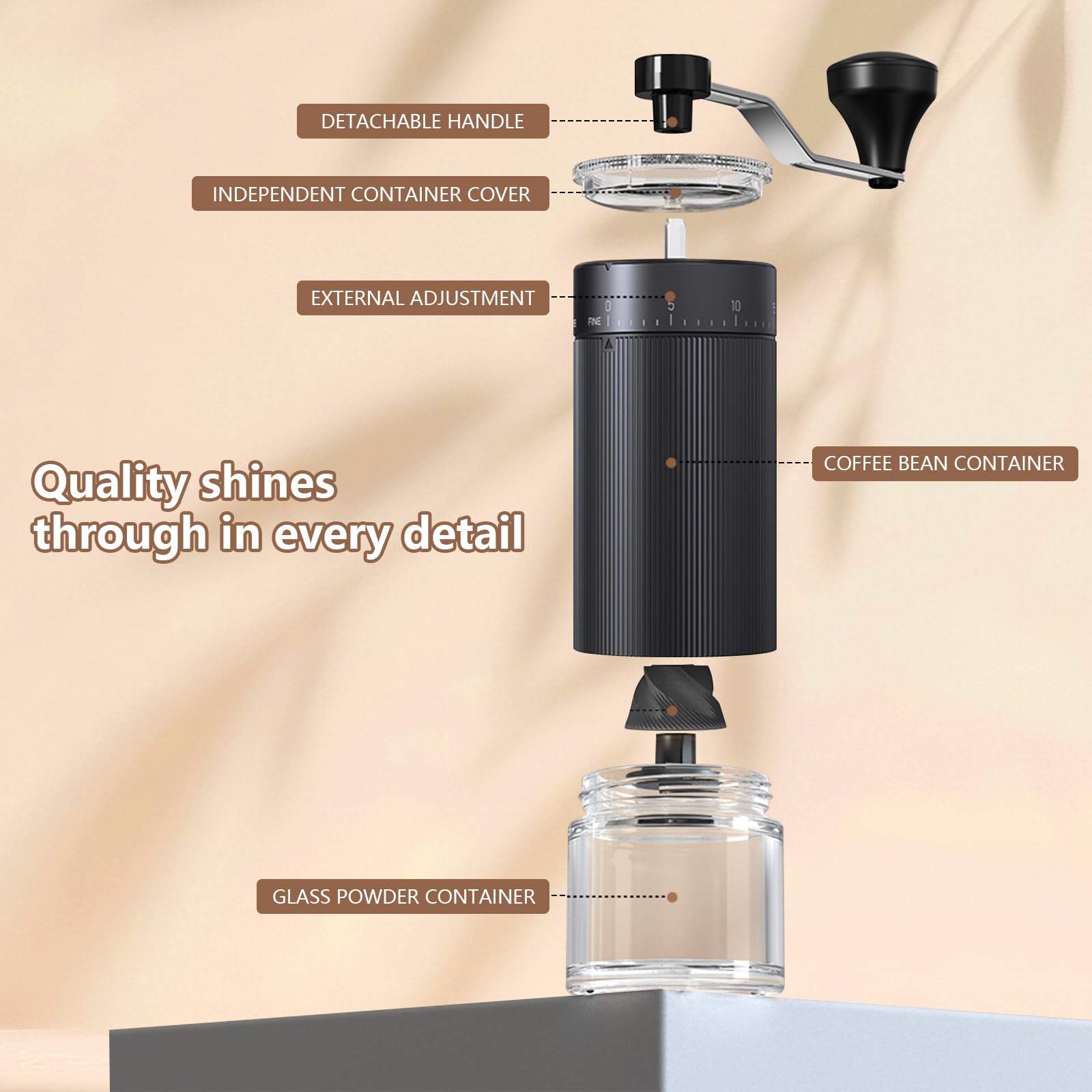 Manual Coffee Grinder 30g Capacity, Coffee Bean Hand Grinder with 40 Adjustable Settings for French Press, Drip, Espresso, Moka pots