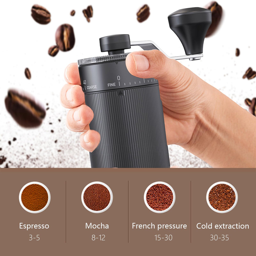 Manual Coffee Grinder 30g Capacity, Coffee Bean Hand Grinder with 40 Adjustable Settings for French Press, Drip, Espresso, Moka pots