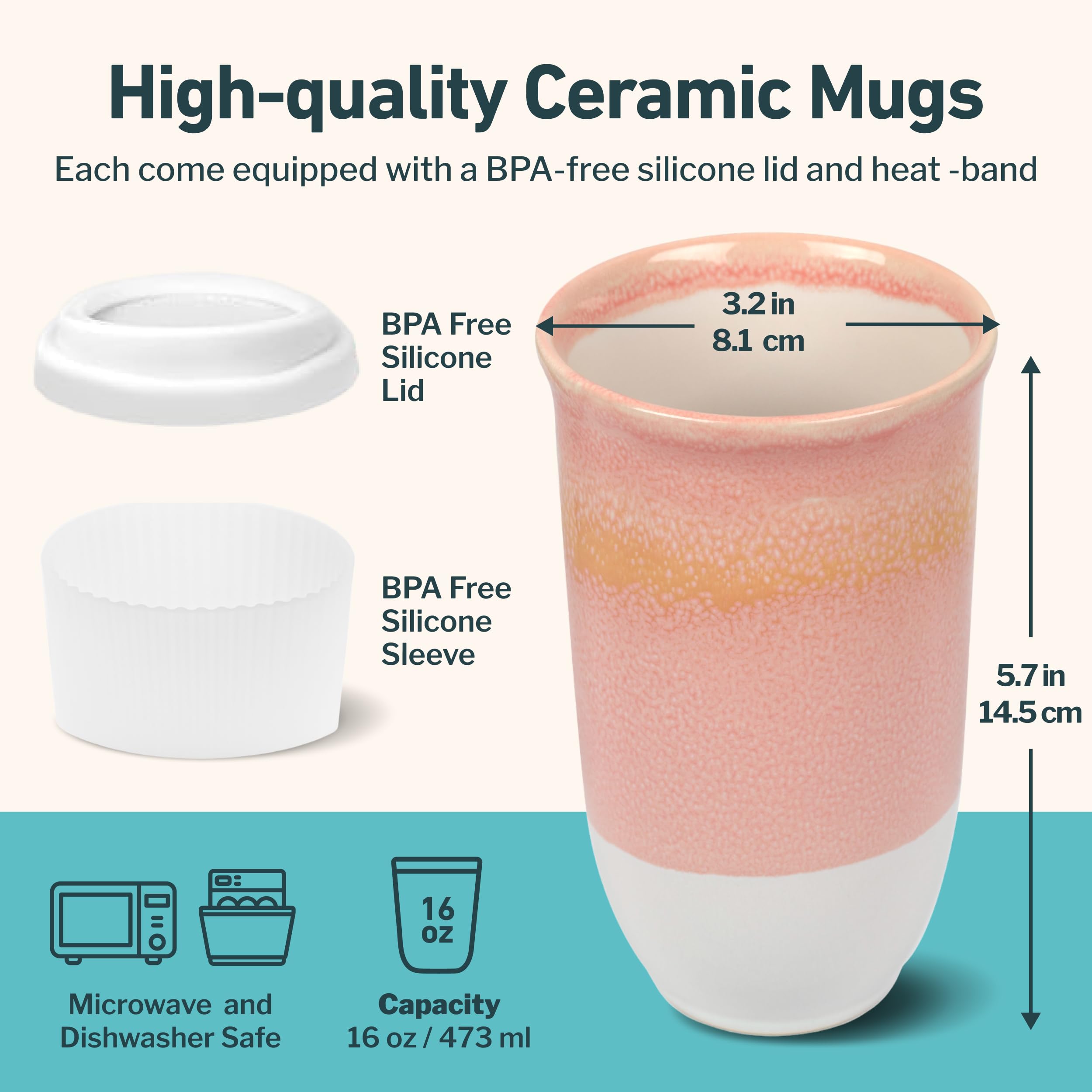 NOVA CERAMICS Ceramic Travel Mug with Lid – Microwave & Dishwasher Safe | 12oz Travel Coffee Mug | Monsoon
