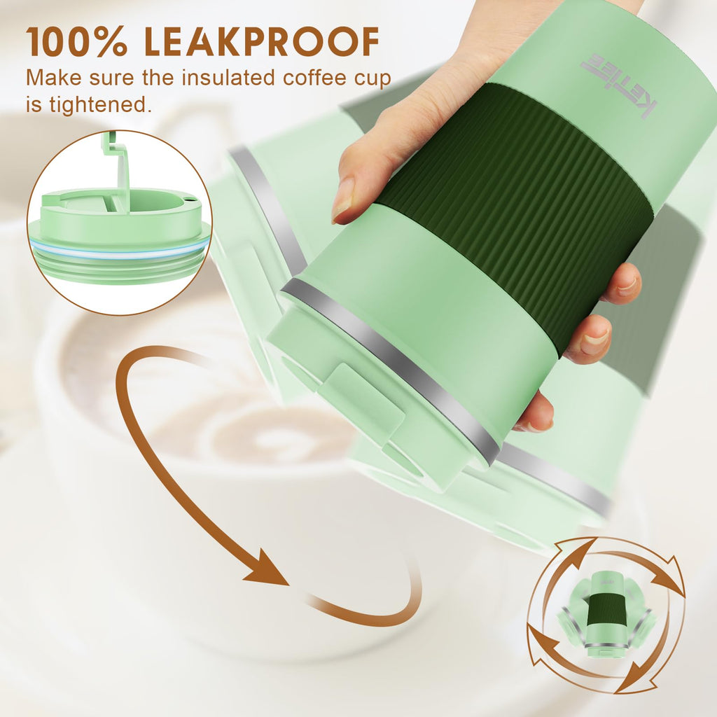 KETIEE Coffee Mug to Go – 380ml Double-Walled Vacuum Insulated Travel Mug | Leak-Proof Lid | Grass Green