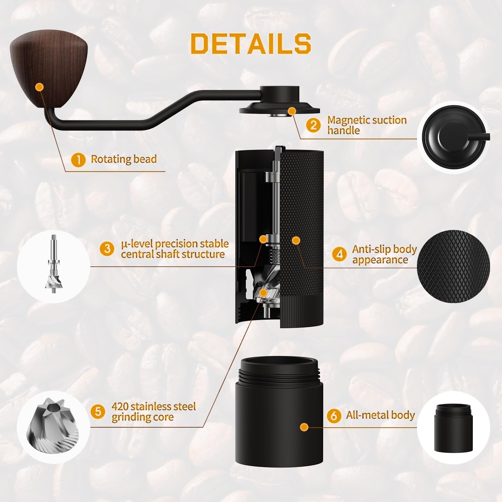 MAVO Manual Coffee Grinder – CNC Stainless Steel Conical Burr, 25g Capacity