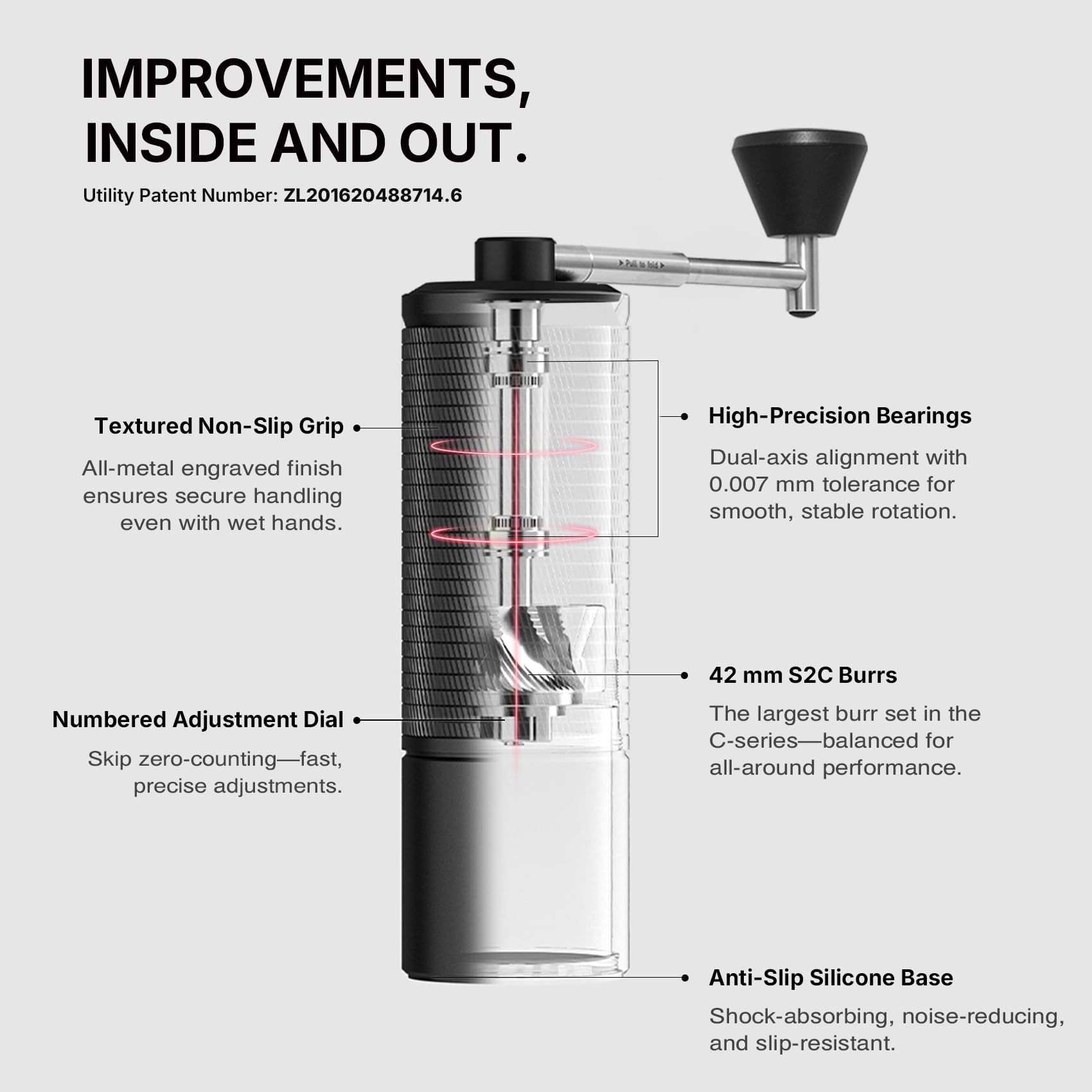 TIMEMORE Chestnut C3S Pro Manual Coffee Grinder, Premium Integrated All-Metal Design, Portable Hand Coffee Grinder with Foldable Handle, Suitable for Espresso to French Press, Black