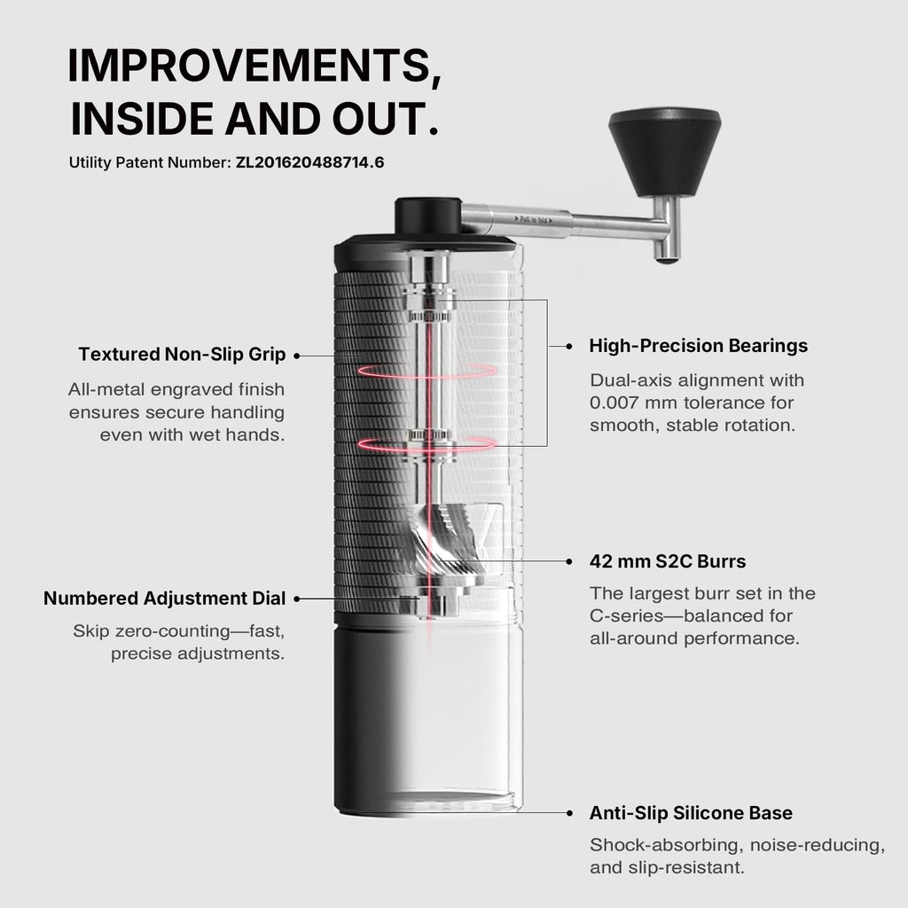 TIMEMORE Chestnut C3S Pro Manual Coffee Grinder, Premium Integrated All-Metal Design, Portable Hand Coffee Grinder with Foldable Handle, Suitable for Espresso to French Press, Black