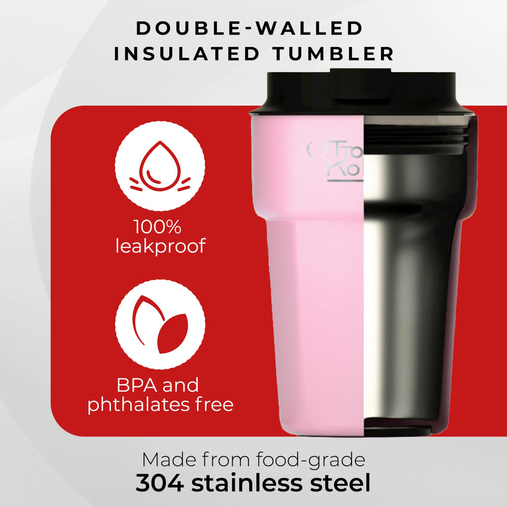 Otto Koning Travel Mug 12oz (350ml)- Leakproof Stainless Steel Coffee Cup | Thermal Flask for Hot Drinks (4h) | Fits Car Holder, BPA Free & Anti-Slip | The Smart Choice for Commute