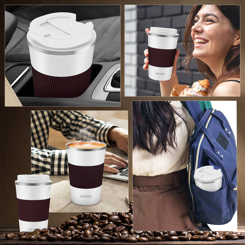 KETIEE Coffee Mug to Go – 380ml Double-Walled Vacuum Insulated Travel Mug | Leak-Proof Lid | Grass Green