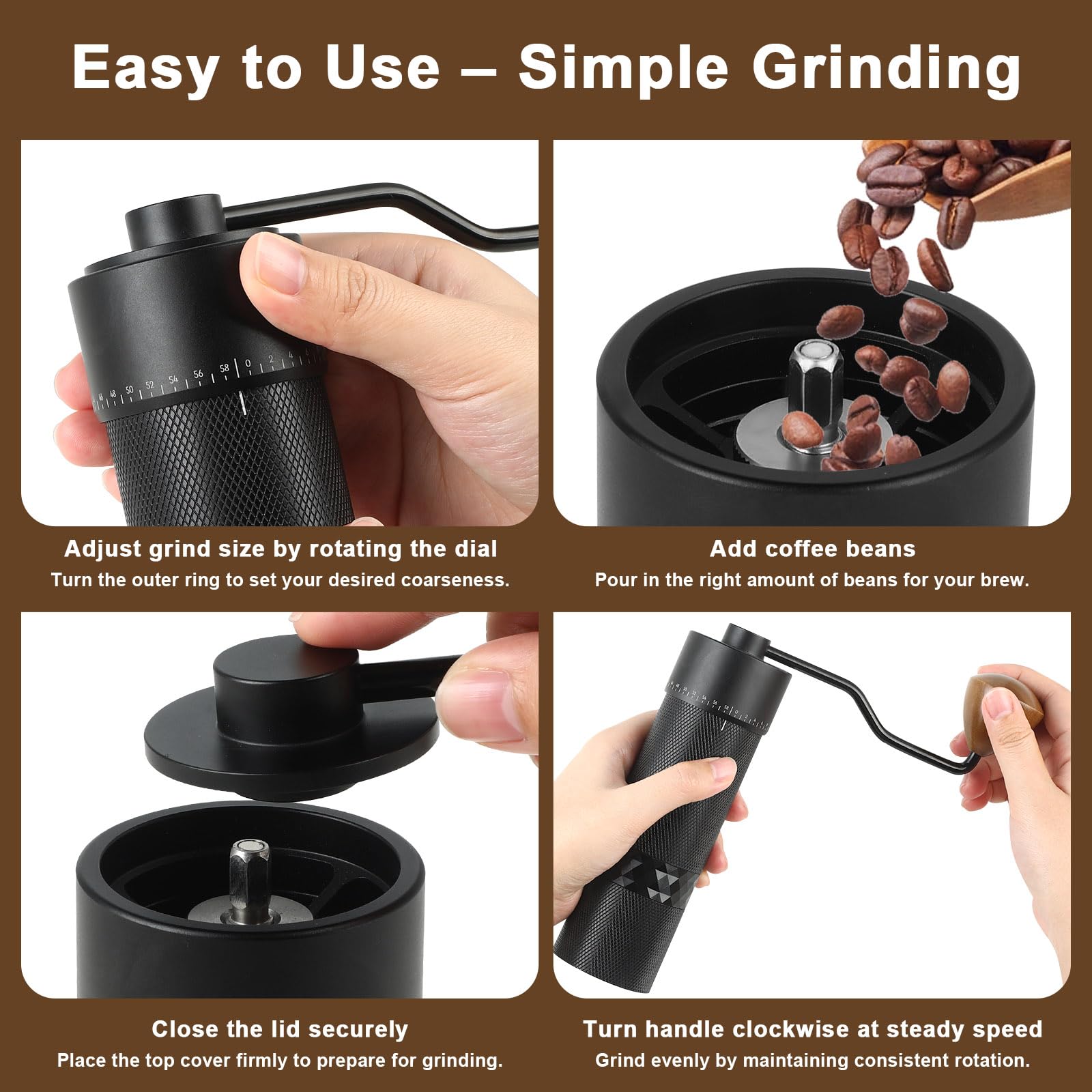ISHEWUDU Manual Coffee Grinder, Coffee Grinder Manual with Stainless Steel Conical Burr, Hand Coffee Grinder Portable and Small Coffee Bean Grinder for Espresso to French Press