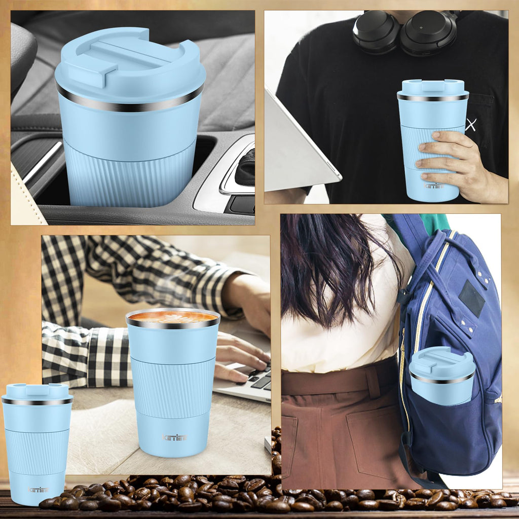 KETIEE Coffee Mug to Go – 380ml Double-Walled Vacuum Insulated Travel Mug | Leak-Proof Lid | Grass Green