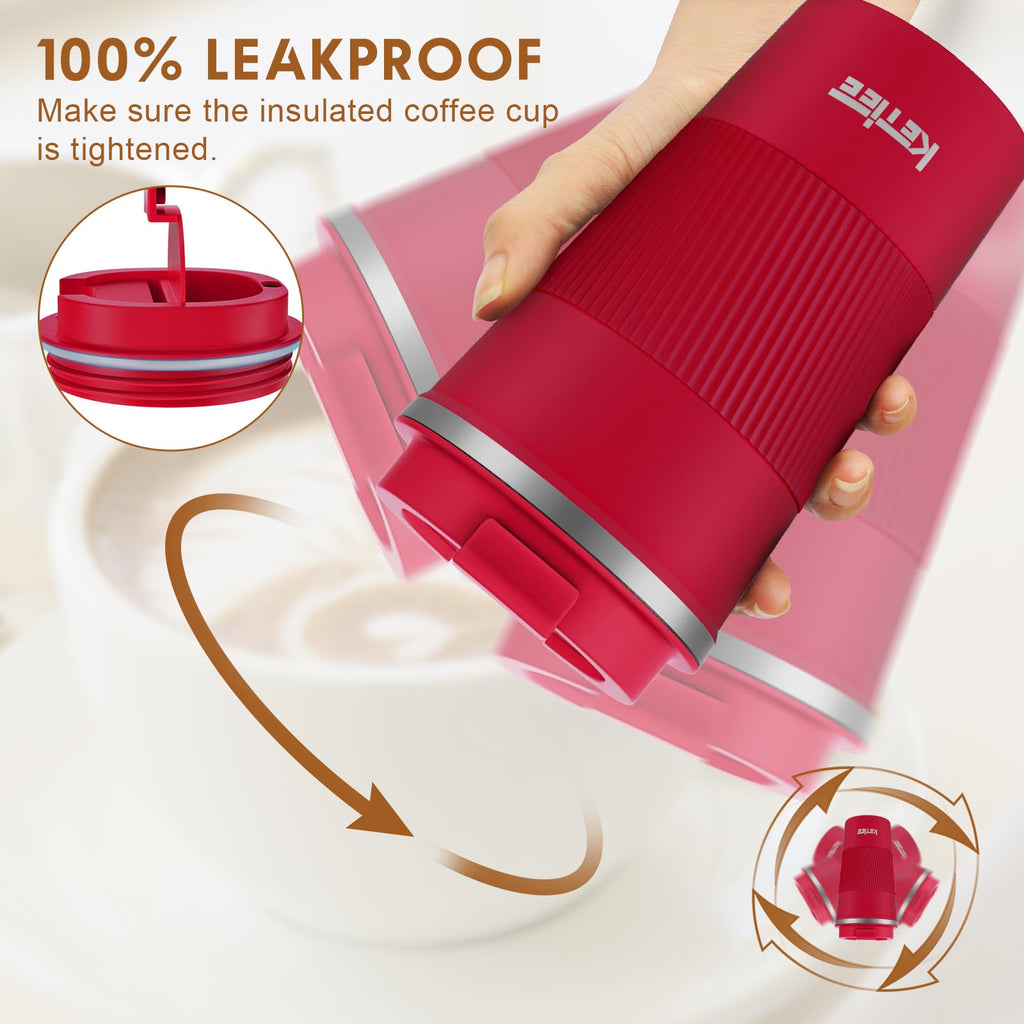 KETIEE Coffee Mug to Go – 380ml Double-Walled Vacuum Insulated Travel Mug | Leak-Proof Lid | Grass Green