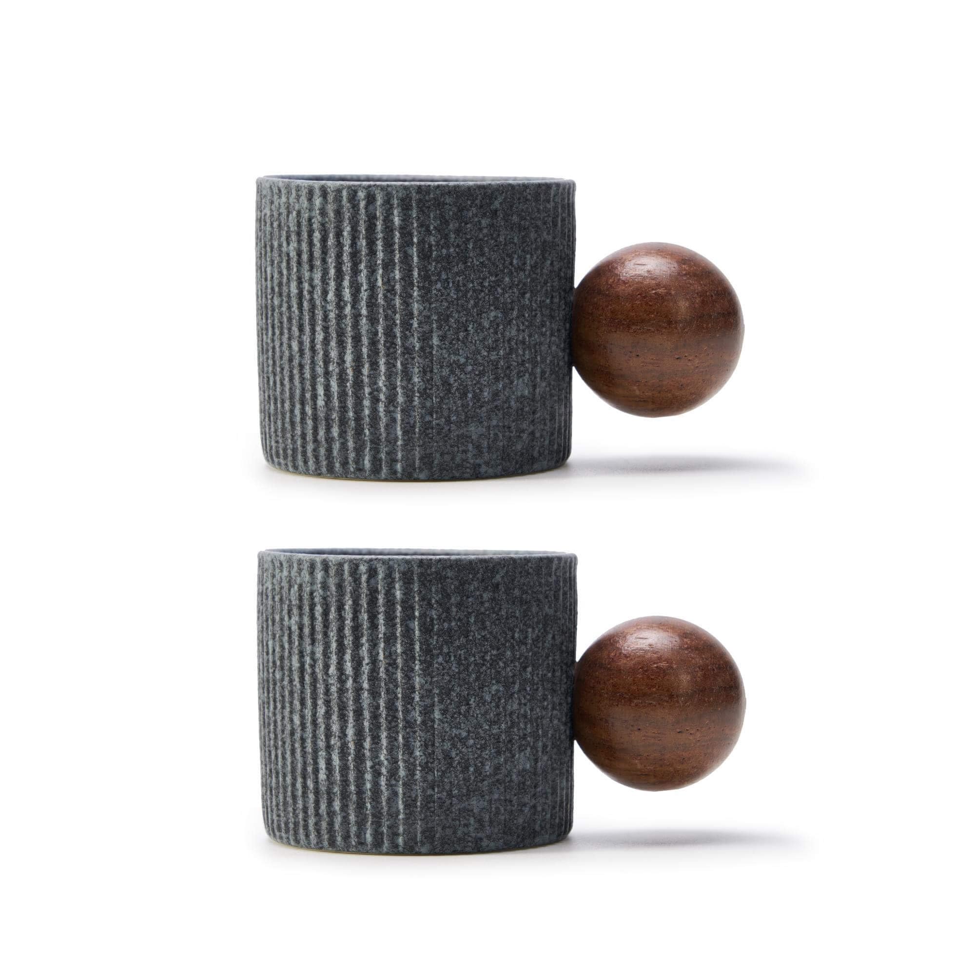 Mini Ceramic Espresso Cups with Wood Handle – 70ml (Set of 2)