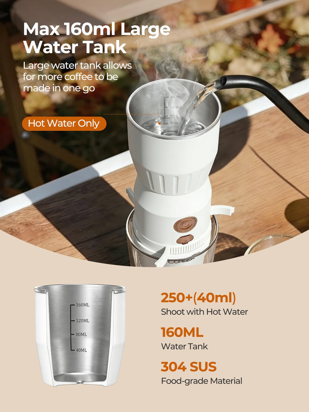Mini Portable Coffee Maker: 160ml Travel Espresso Machine - Electric Coffee Brewer for Camping - Rechargeable Battery - 2 in 1 for Ground Coffee and NS Capsule Hiking Hotal (Not Self-heating) (WHITE)