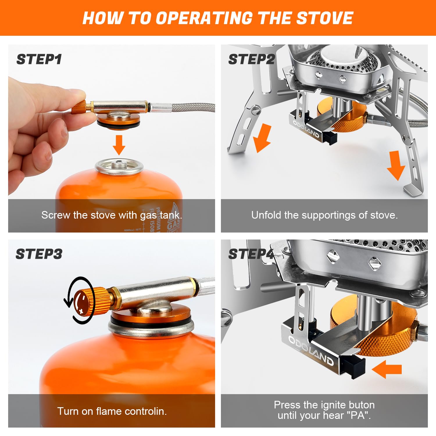 Odoland 3500W Windproof Camping Gas Stove Portable Collapsible Outdoor Camping Stove with Piezo Ignition Backpacking Stove for Outdoor Cooking Hiking Picnic and Trekking