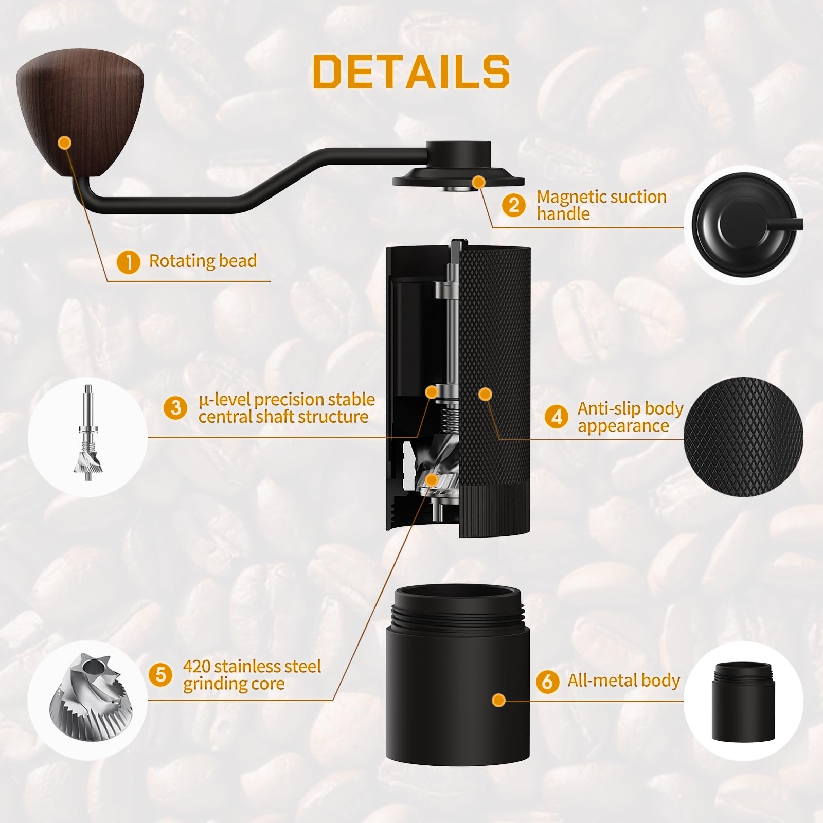 MAVO Manual Coffee Grinder – CNC Stainless Steel Conical Burr, 25g Capacity