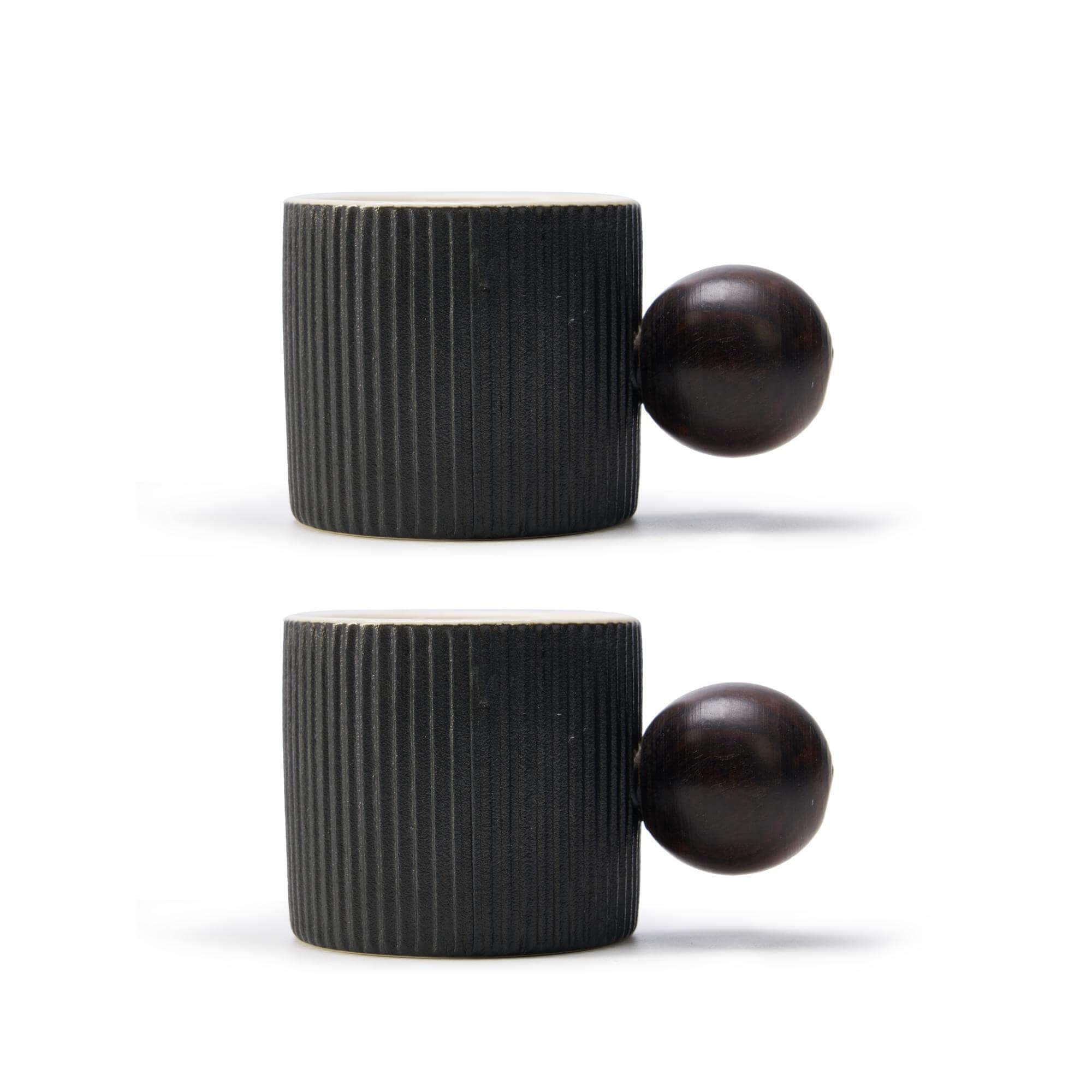 Mini Ceramic Espresso Cups with Wood Handle – 70ml (Set of 2)