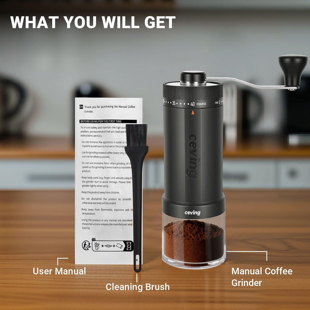 Large Capacity Manual Coffee Grinder – 60g Hand Grinder with 40 Grind Settings | Travel Coffee Gear