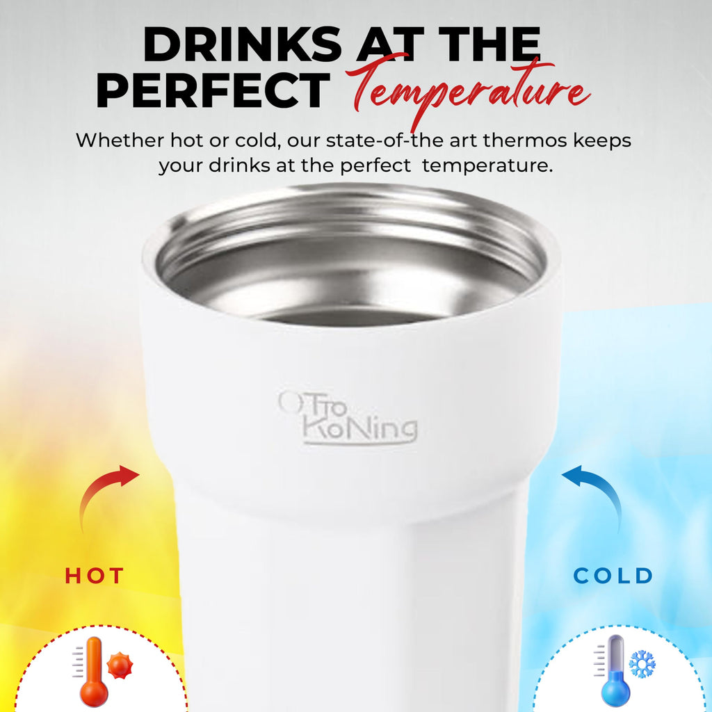 Otto Koning Travel Mug 12oz (350ml)- Leakproof Stainless Steel Coffee Cup | Thermal Flask for Hot Drinks (4h) | Fits Car Holder, BPA Free & Anti-Slip | The Smart Choice for Commute
