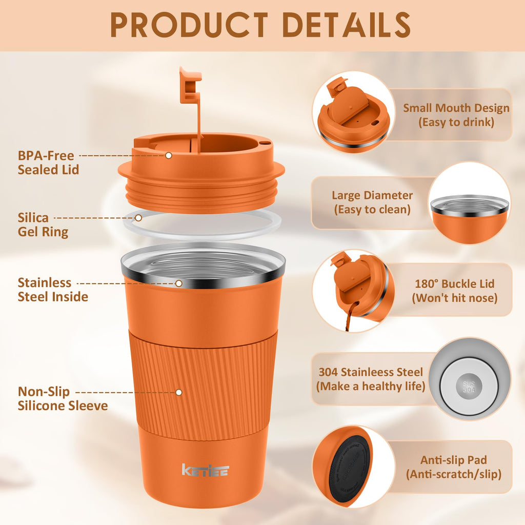 KETIEE Coffee Mug to Go – 380ml Double-Walled Vacuum Insulated Travel Mug | Leak-Proof Lid | Grass Green