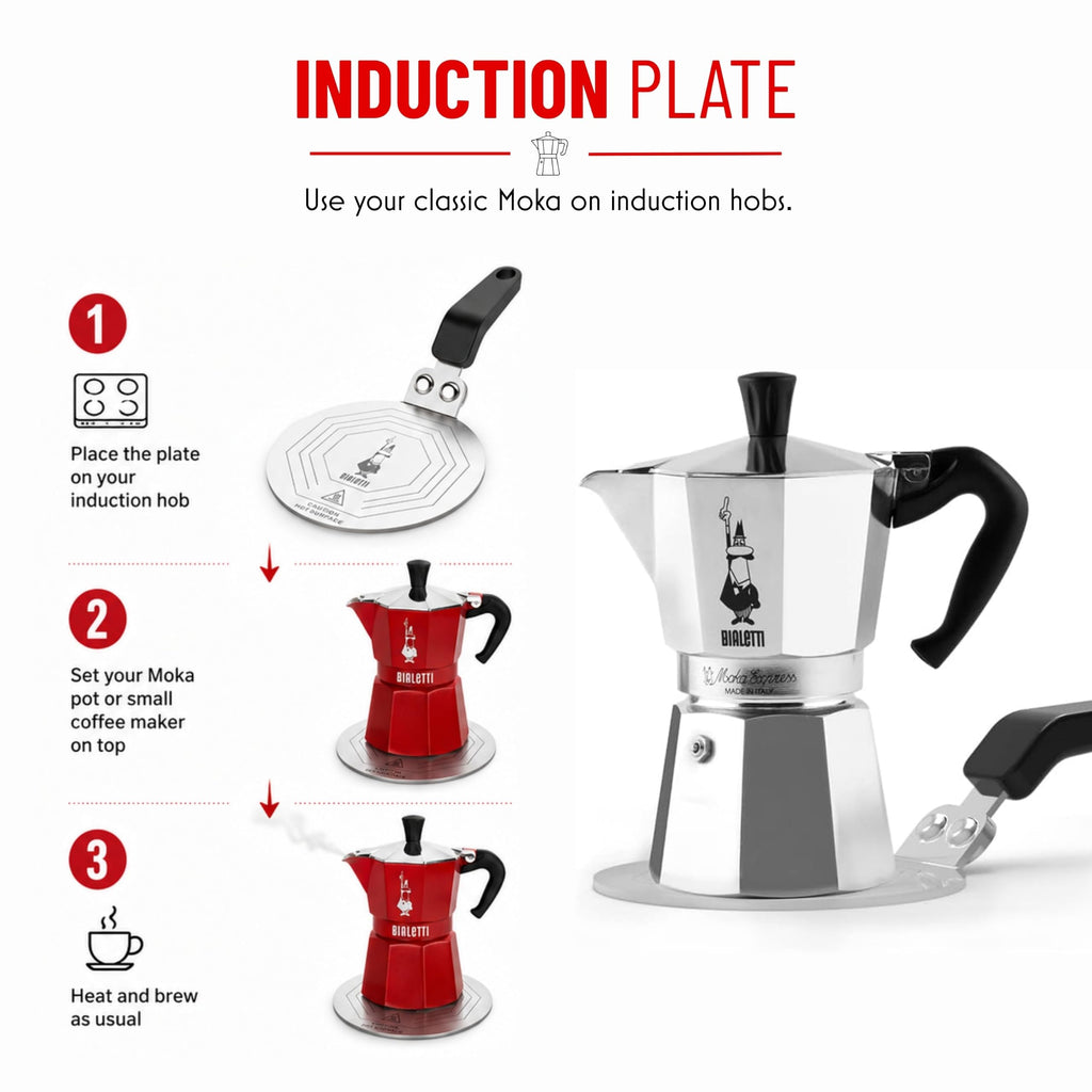 Bialetti DCDESIGN08 Piattello Induzione Per Moka Induction Plate, Suitable for Coffee Makers up to 6 Cups and Small pots, 25.5 x 13 x 5.5 cm, Steel, 6 Pints, Silver