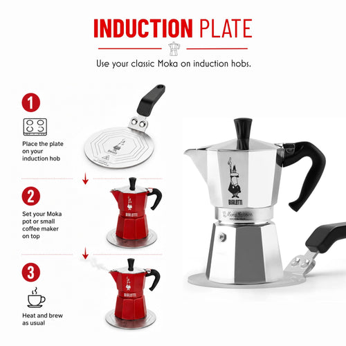 Bialetti DCDESIGN08 Piattello Induzione Per Moka Induction Plate, Suitable for Coffee Makers up to 6 Cups and Small pots, 25.5 x 13 x 5.5 cm, Steel, 6 Pints, Silver