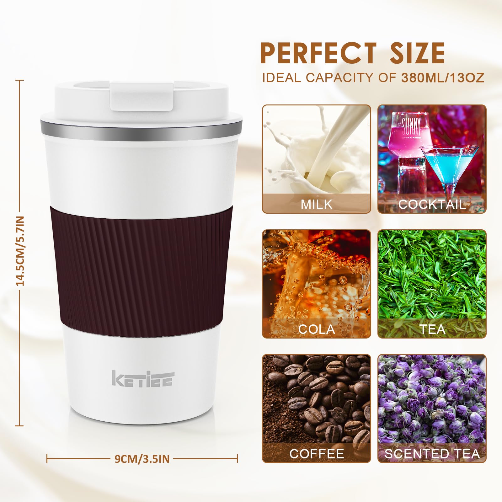 KETIEE Coffee Mug to Go – 380ml Double-Walled Vacuum Insulated Travel Mug | Leak-Proof Lid | Grass Green