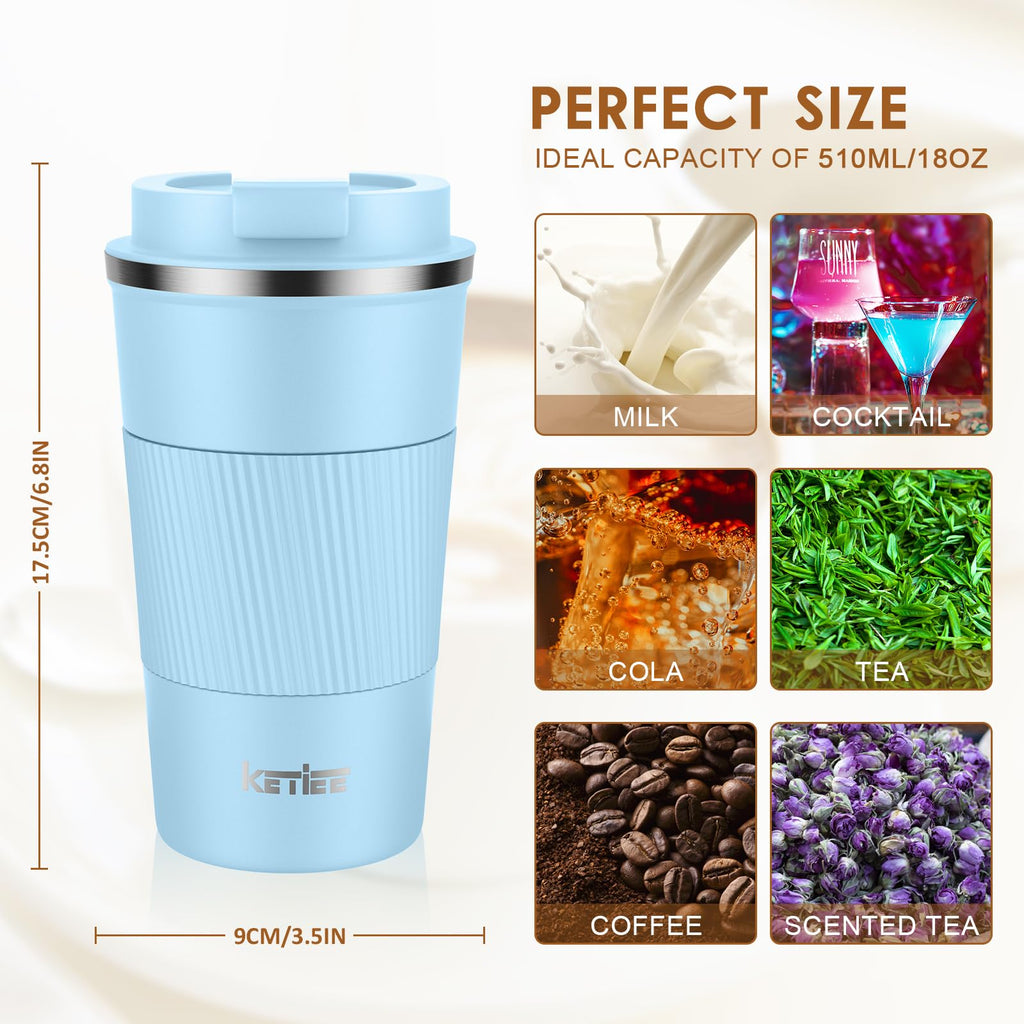 KETIEE Coffee Mug to Go – 380ml Double-Walled Vacuum Insulated Travel Mug | Leak-Proof Lid | Grass Green