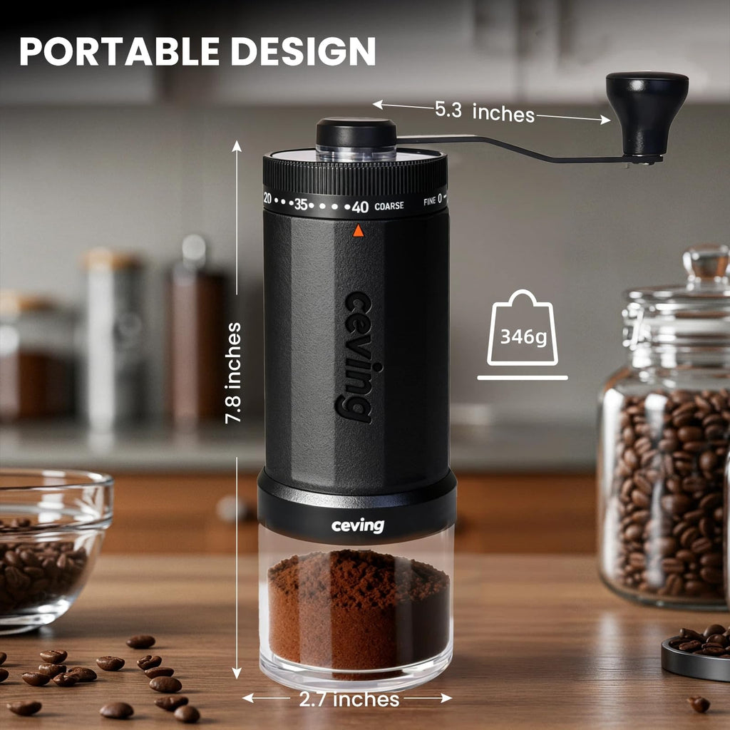Large Capacity Manual Coffee Grinder – 60g Hand Grinder with 40 Grind Settings | Travel Coffee Gear