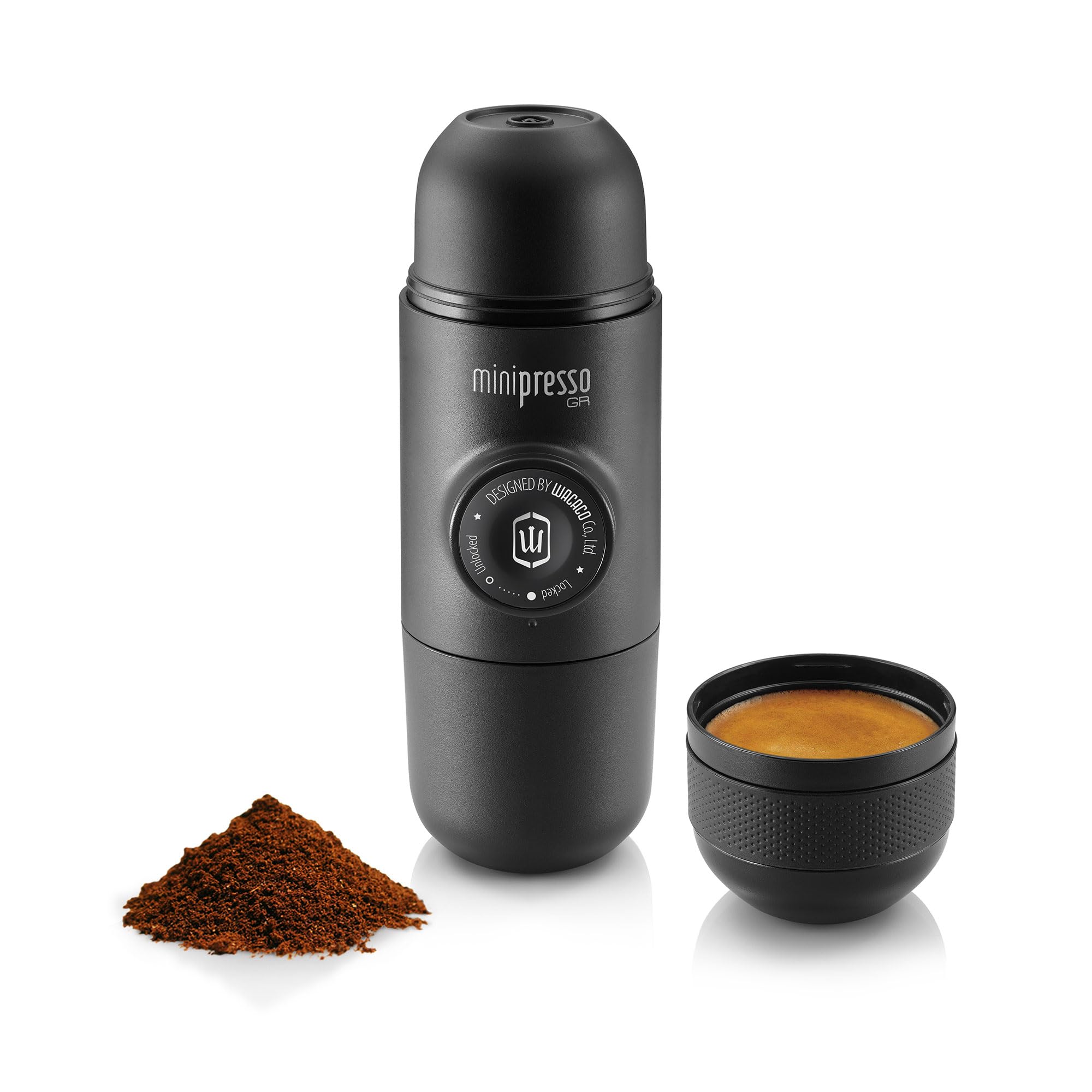 WACACO Portable Coffee Maker for Outdoor Compatible Ground Coffee, Manually Operated Espresso Maker, Espresso Machine Coffee On The Go, Ultra-Small (Gray Olive)
