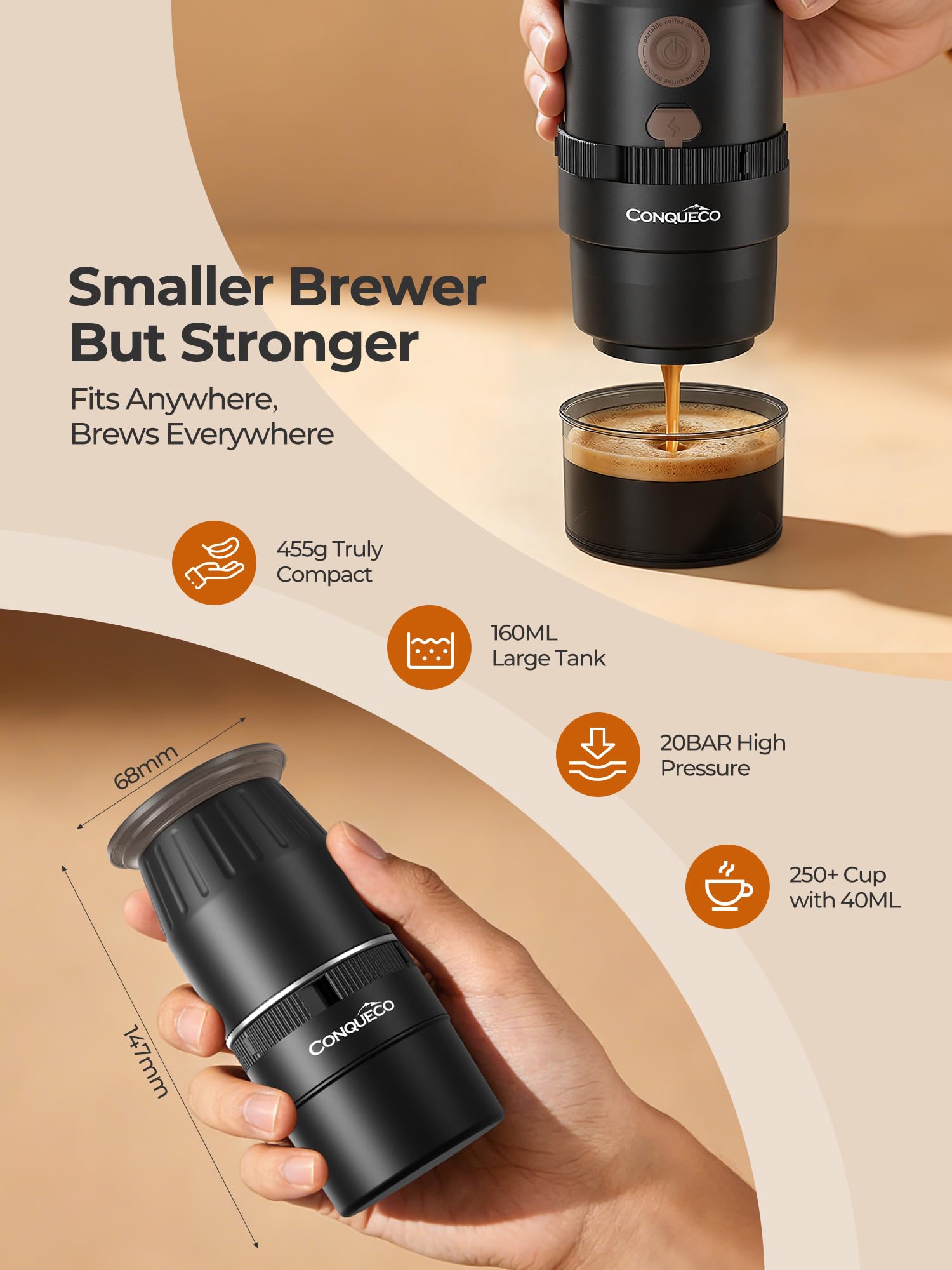 Mini Portable Coffee Maker: 160ml Travel Espresso Machine - Electric Coffee Brewer for Camping - Rechargeable Battery - 2 in 1 for Ground Coffee and NS Capsule Hiking Hotal (Not Self-heating) (WHITE)
