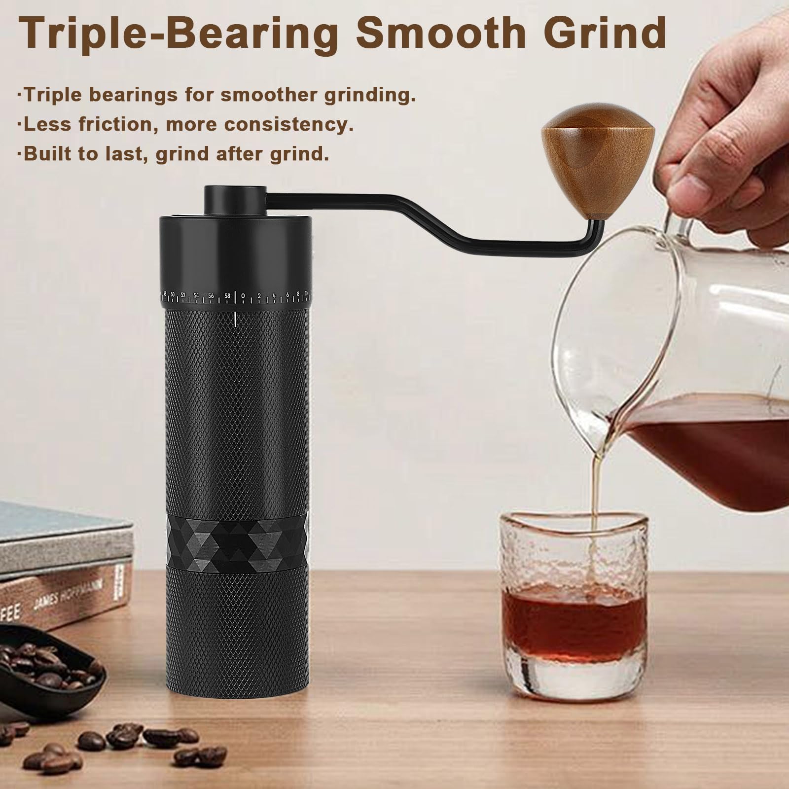 ISHEWUDU Manual Coffee Grinder, Coffee Grinder Manual with Stainless Steel Conical Burr, Hand Coffee Grinder Portable and Small Coffee Bean Grinder for Espresso to French Press