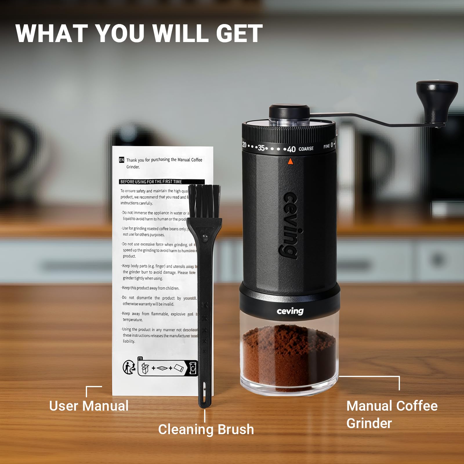 Large Capacity Manual Coffee Grinder – 60g Hand Grinder with 40 Grind Settings | Travel Coffee Gear
