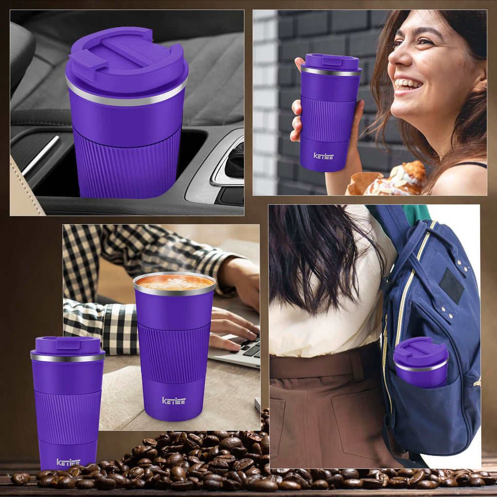 KETIEE Coffee Mug to Go – 380ml Double-Walled Vacuum Insulated Travel Mug | Leak-Proof Lid | Grass Green