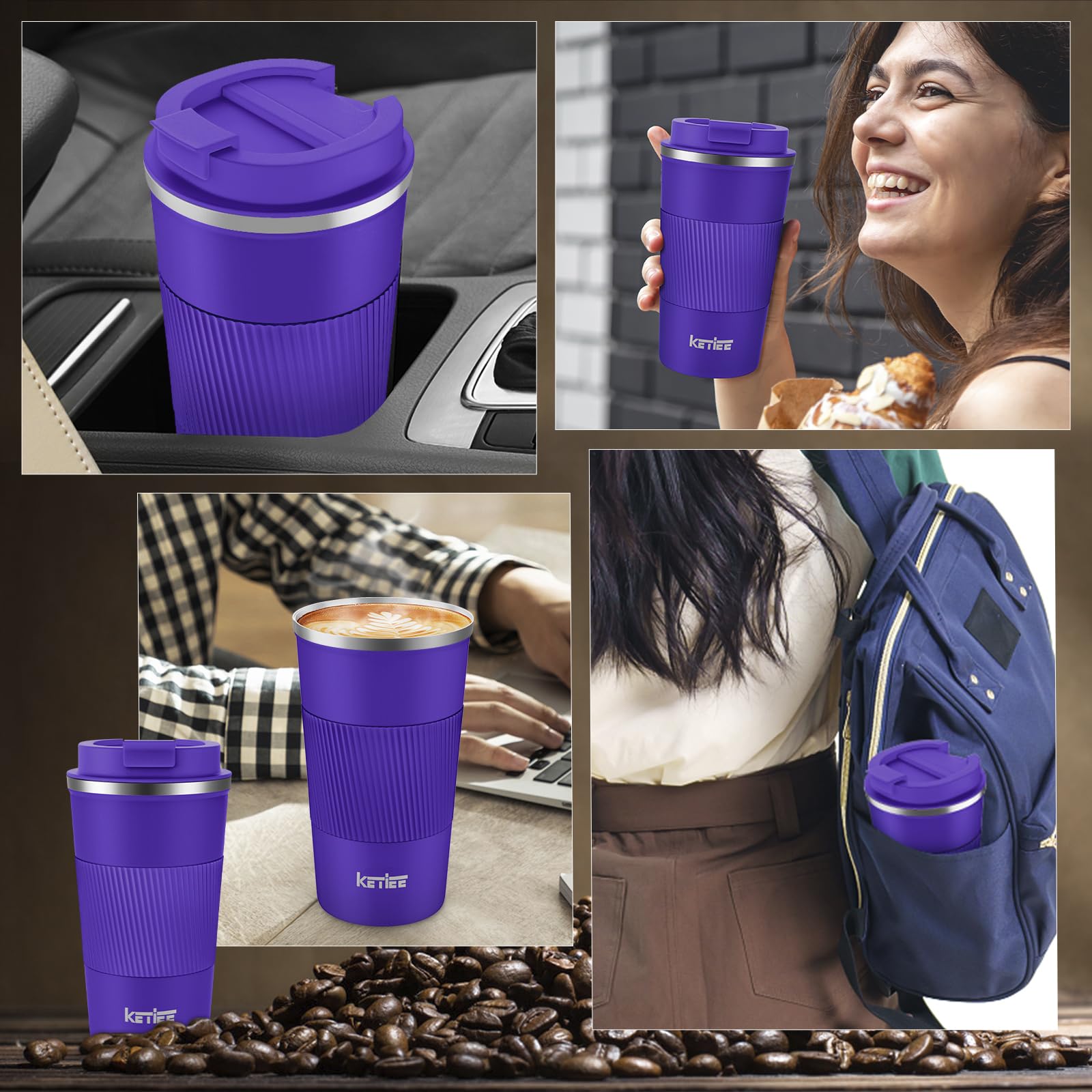 KETIEE Coffee Mug to Go – 380ml Double-Walled Vacuum Insulated Travel Mug | Leak-Proof Lid | Grass Green