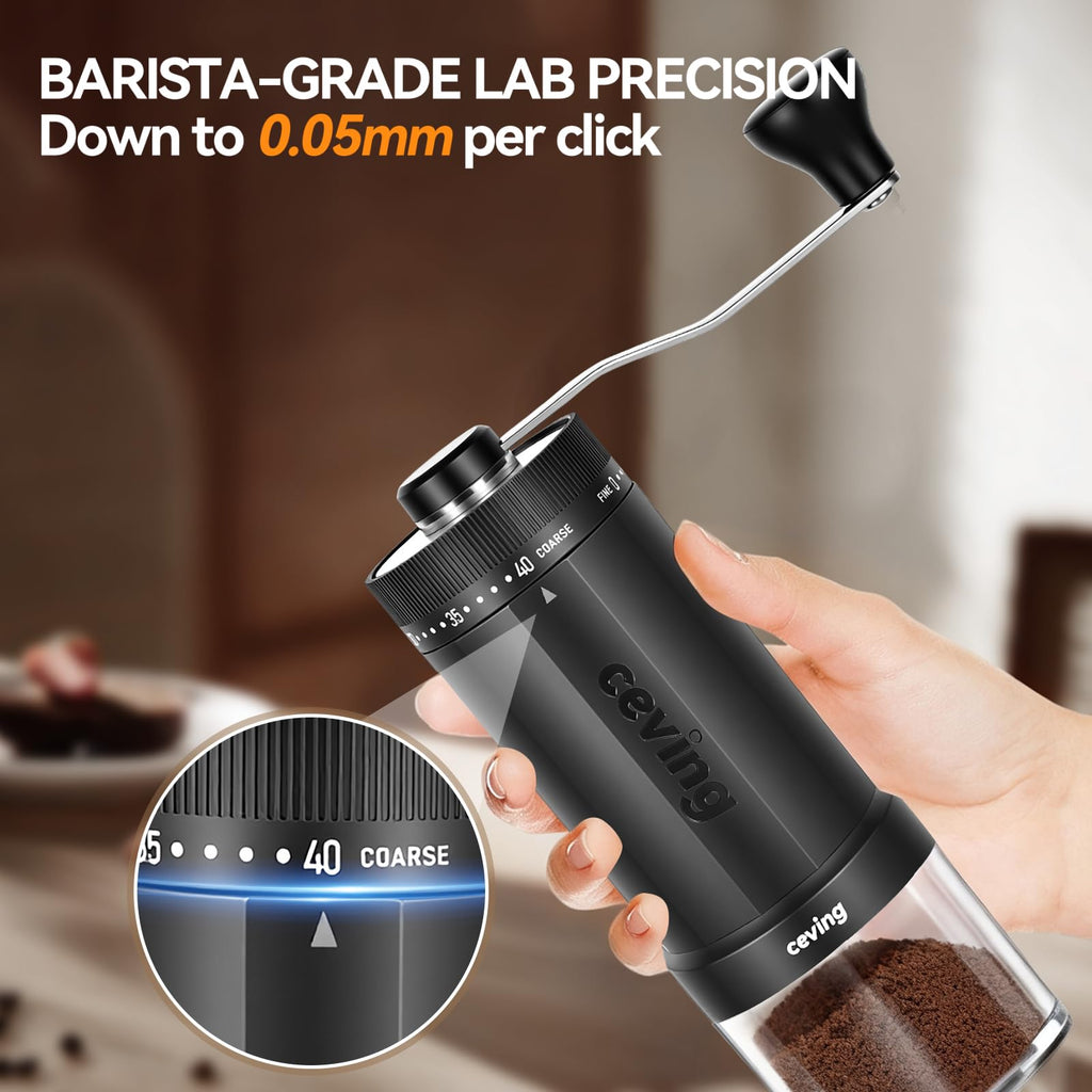 Large Capacity Manual Coffee Grinder – 60g Hand Grinder with 40 Grind Settings | Travel Coffee Gear