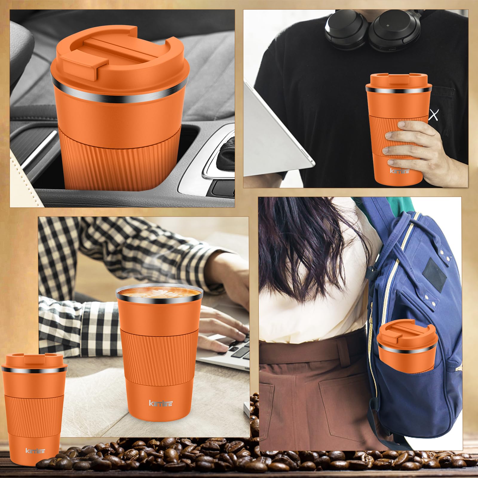 KETIEE Coffee Mug to Go – 380ml Double-Walled Vacuum Insulated Travel Mug | Leak-Proof Lid | Grass Green