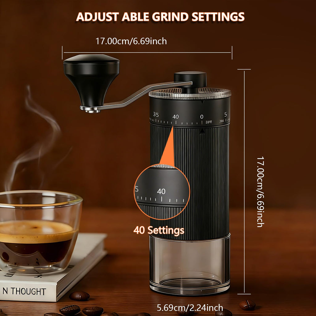 Manual Coffee Grinder 30g Capacity, Coffee Bean Hand Grinder with 40 Adjustable Settings for French Press, Drip, Espresso, Moka pots